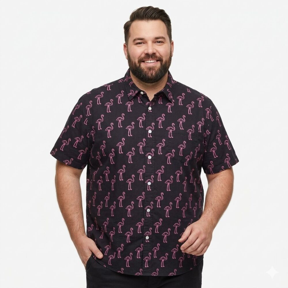 Bonobos Riviera Shirt 3XL Long Prominent Fit Flamingo Lights Neon Pink Black